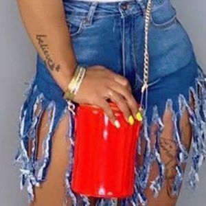 Fringed denim shorts